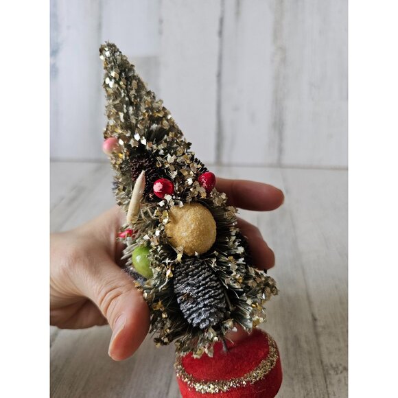 Vintage gold flocked fruit bottle mini tree Xmas pinecone decor - Picture 12 of 12